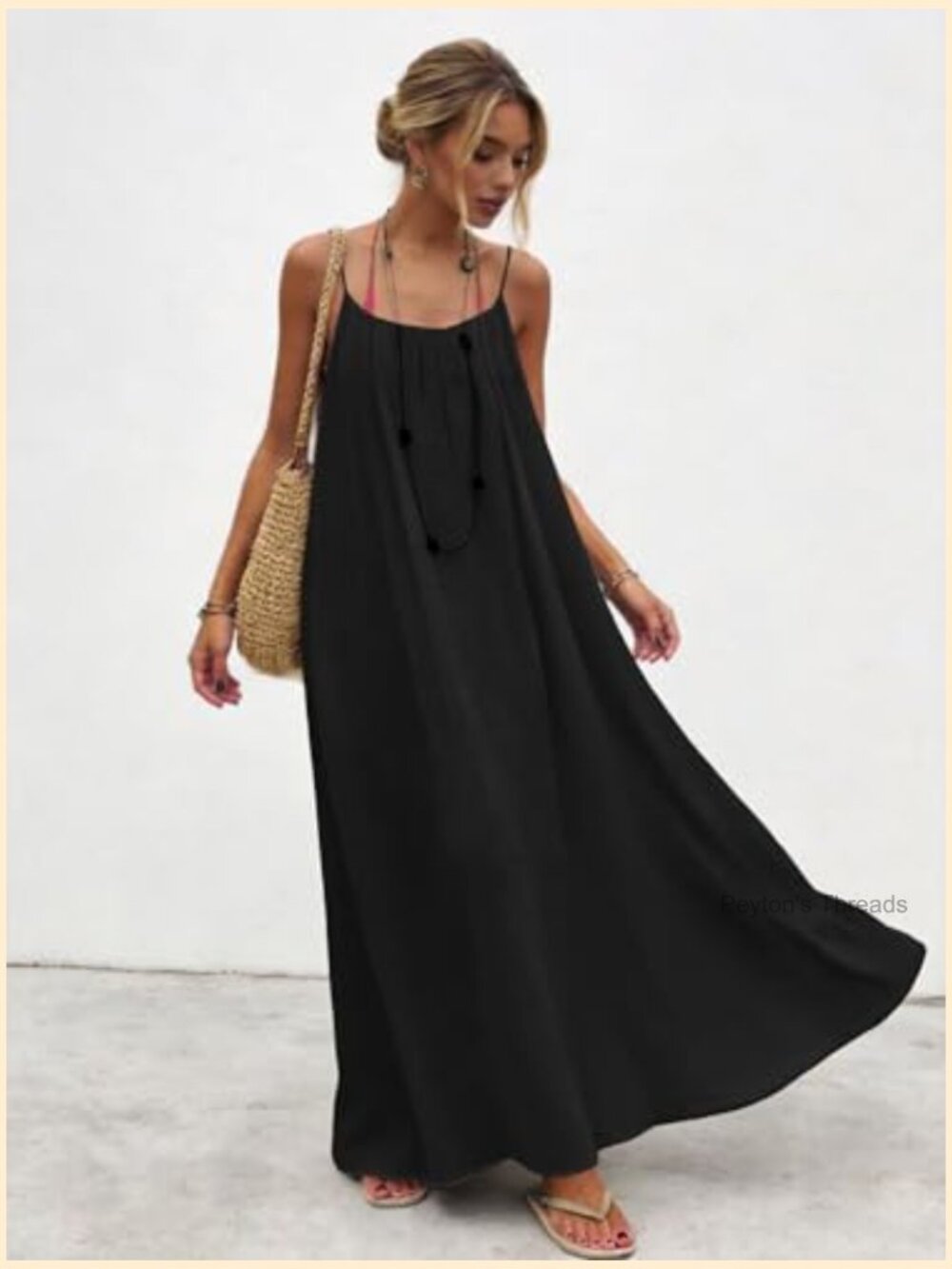 Backless Spaghetti Strap Maxi Dress Summer Casual Flowy Beach Sundress - Picture 3 of 7